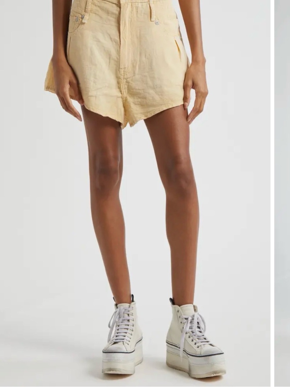 R13 Double Loop Venti Linen Oversized Shorts in Butter Yellow, Size 26